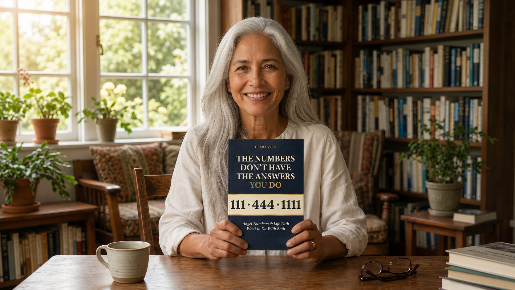 Clara Voss holding her numerology book, The Numbers Don't Have the Answers, You Do